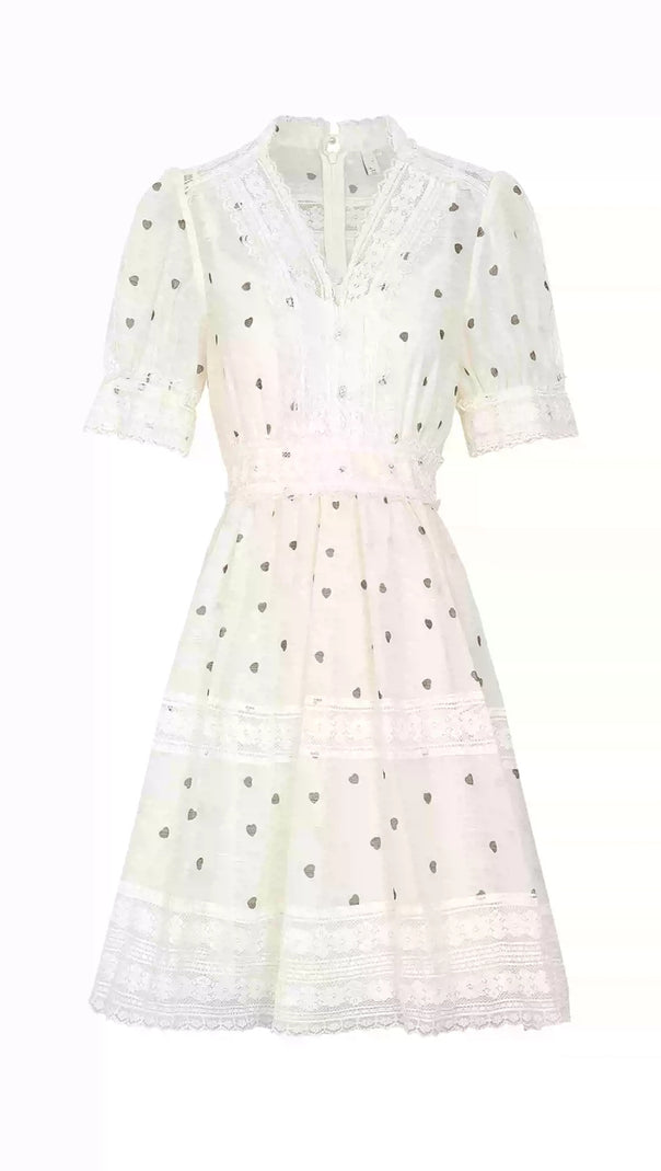 AIIZIE POLKA DOT V-NECK A-LINE MINI DRESS IN APRICOT - product image