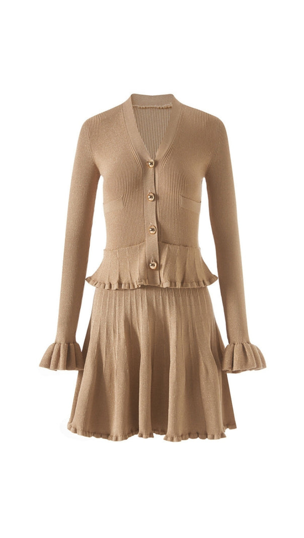 AIIZIE ALISA GOLD LUREX PEPLUM KNIT MINI DRESS - product image