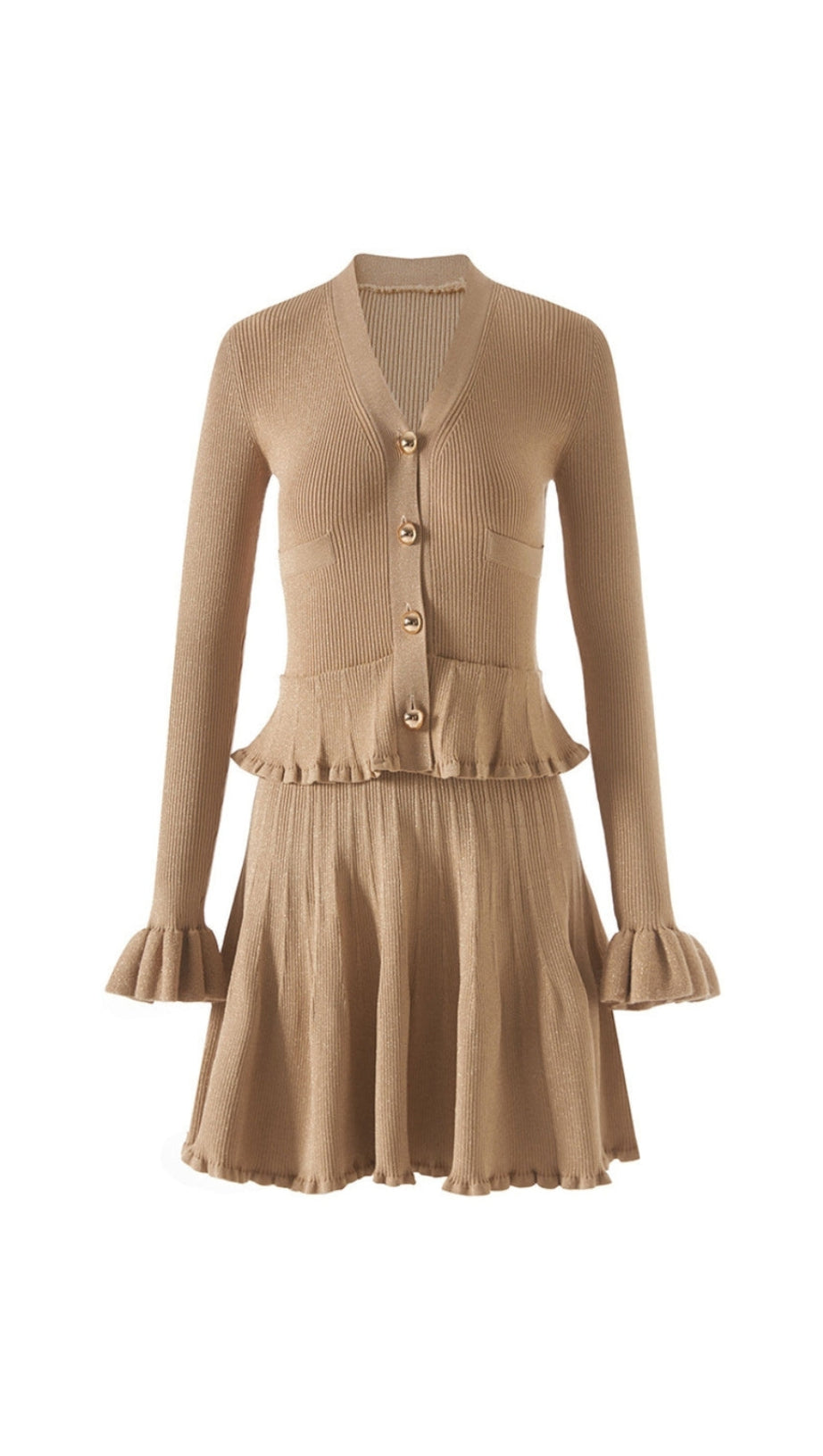 ALISA GOLD LUREX PEPLUM KNIT MINI DRESS