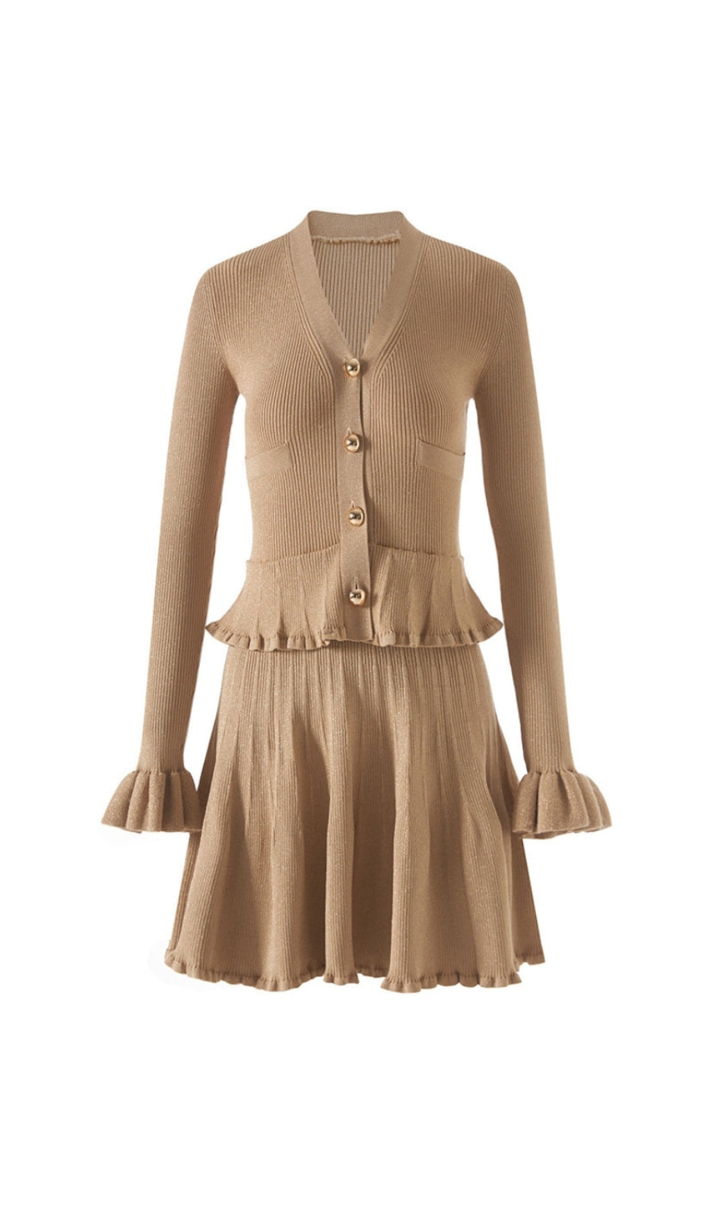 ALISA GOLD LUREX PEPLUM KNIT MINI DRESS