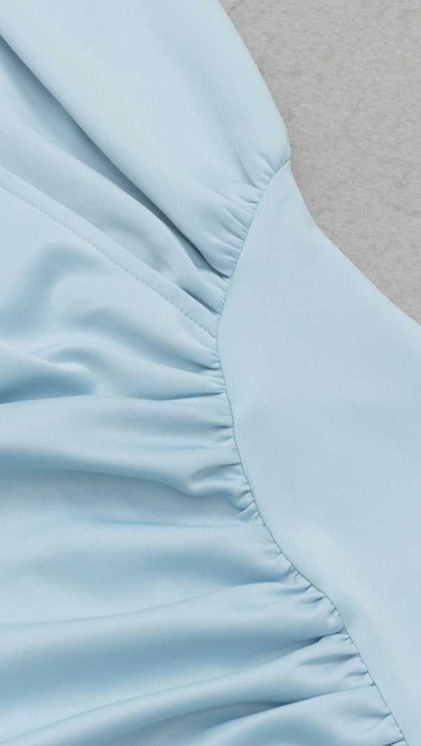 AIIZIE WRAP - FRONT RUCHED SLIT MIDI DRESS IN LIGHT BLUE - product image
