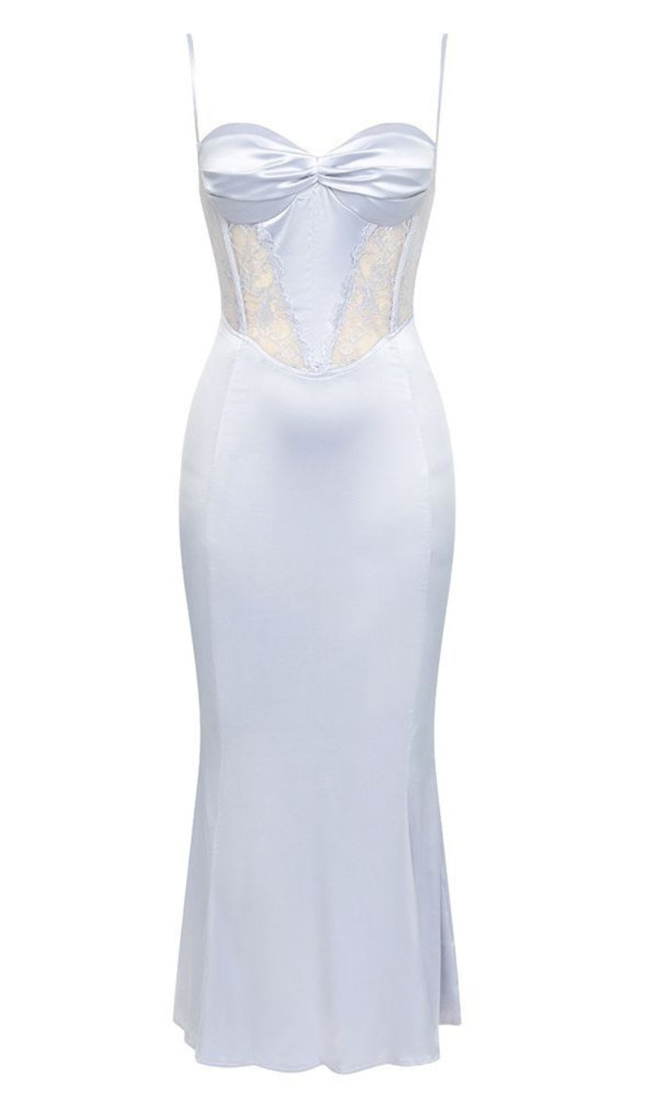 Satin Lace - Inset Bow - Front Midi Dress in Lavender