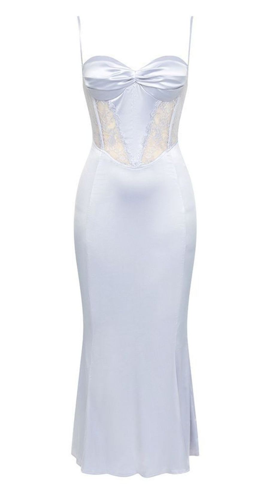 SATIN LACE - INSET BOW - FRONT MIDI DRESS IN LAVENDER