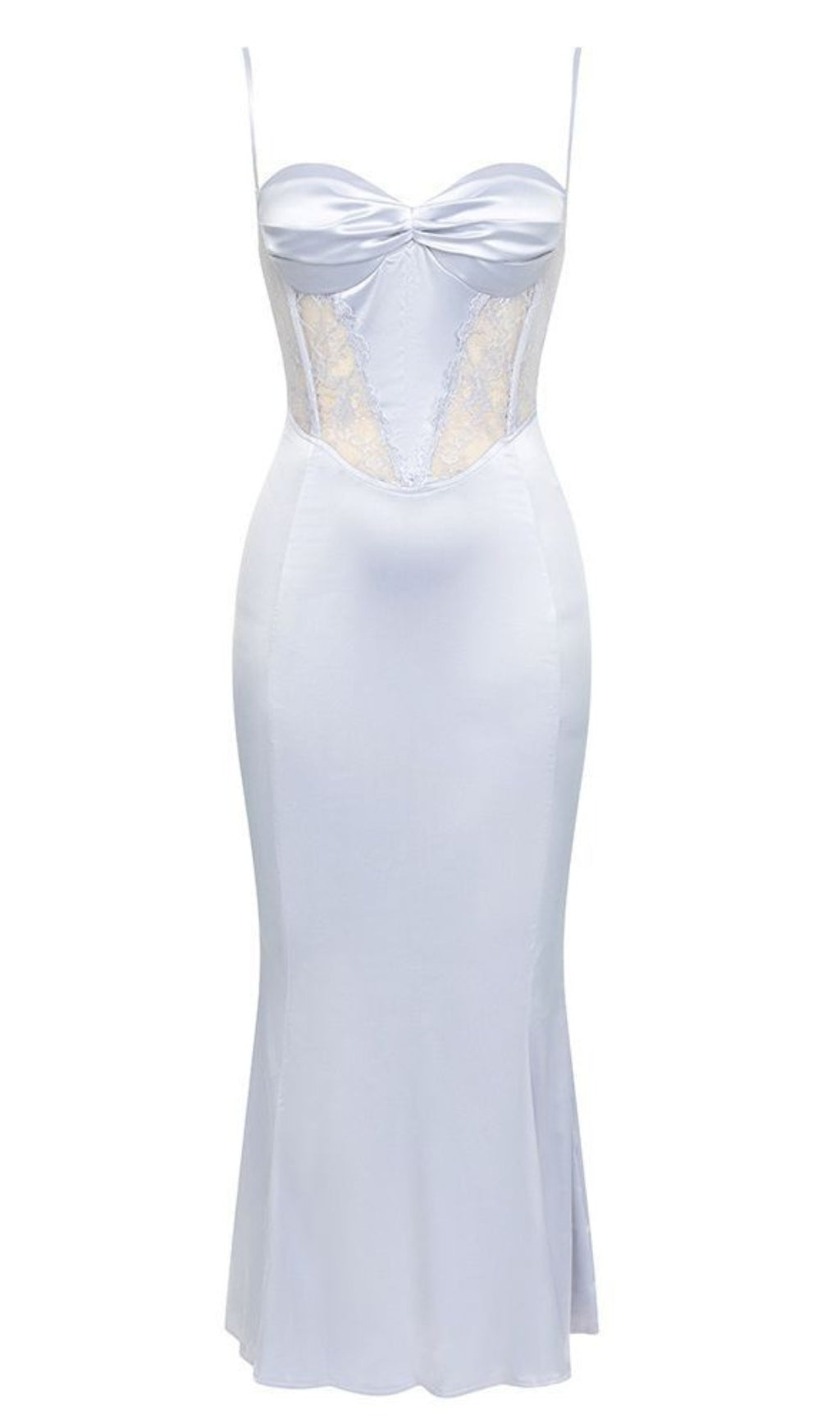 SATIN LACE - INSET BOW - FRONT MIDI DRESS IN LAVENDER