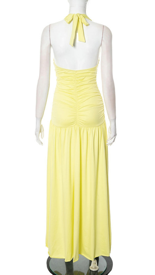 AIIZIE HALTER NECK RUCHED MAXI DRESS IN YELLOW - product image