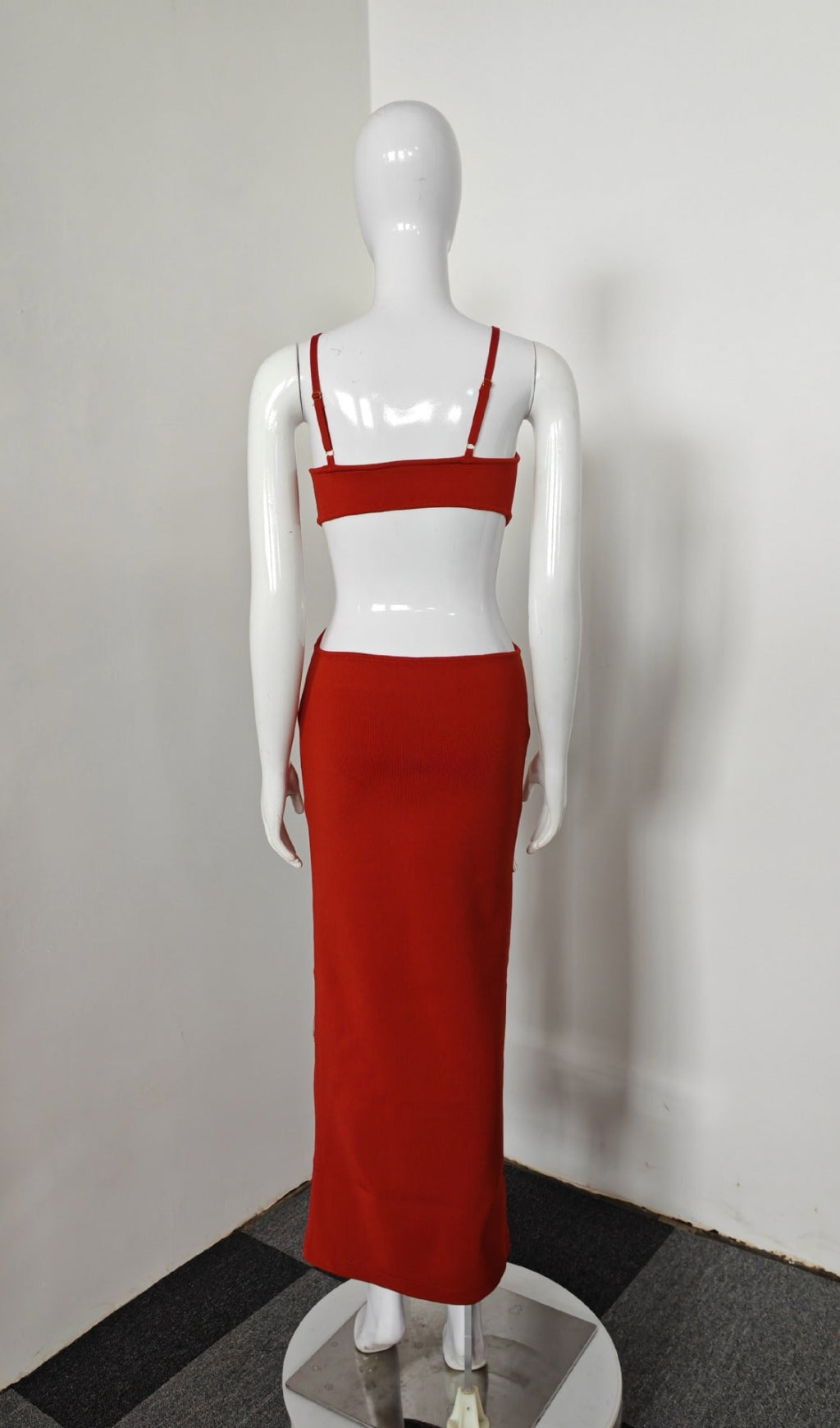 AIIZIE DEEP-V DIAMOND TASSELS BANDAGE MAXI DRESS IN RED - product image