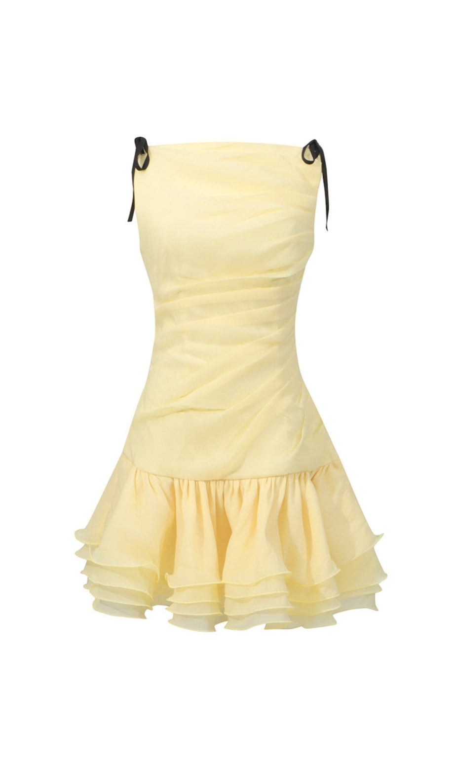 ruched ruffle hem sleeveless mini dress in yellow