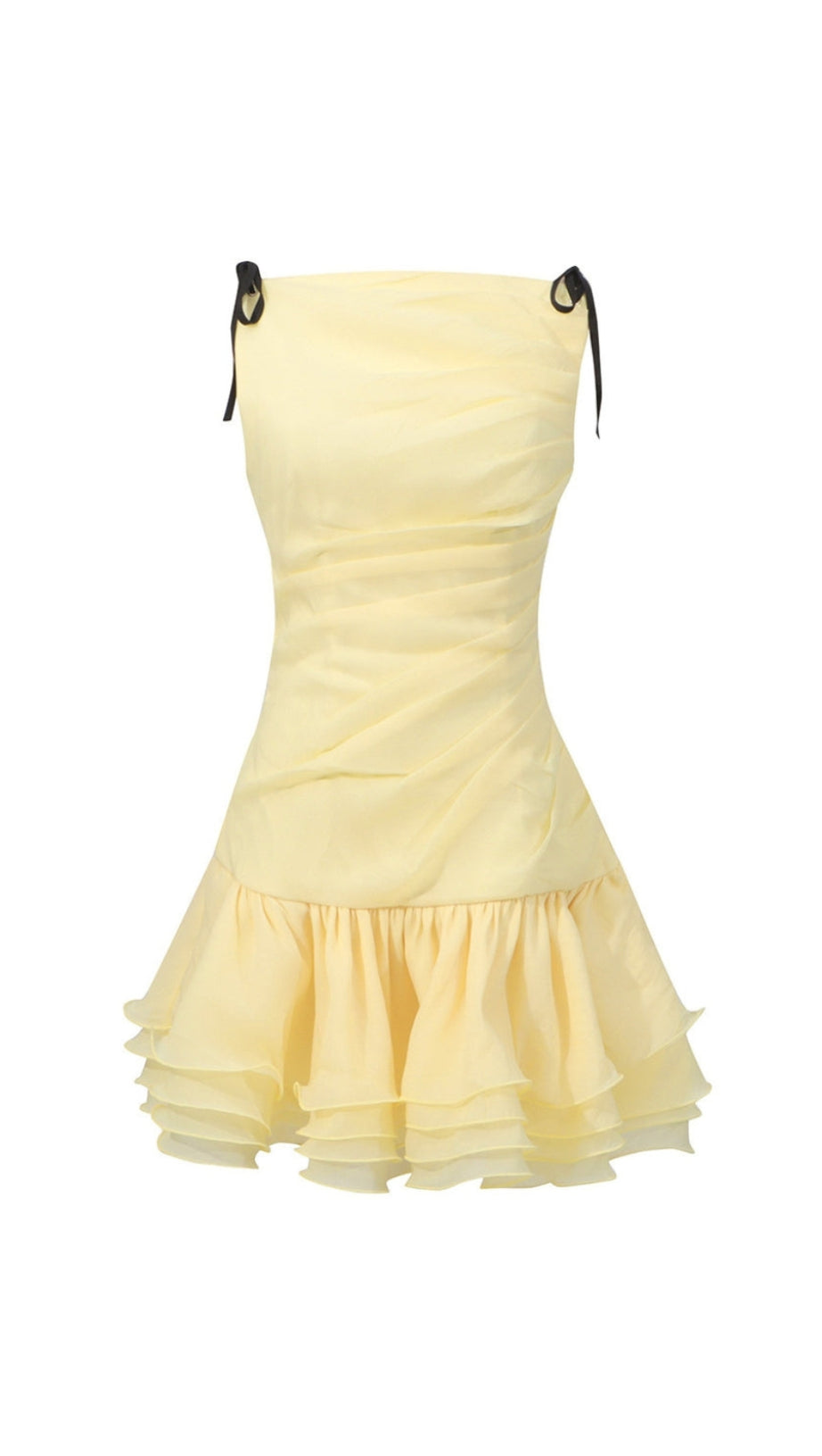 MINI ABITO SENZA MANICHE CON ORLO A VOLANT E RUCHES IN GIALLO