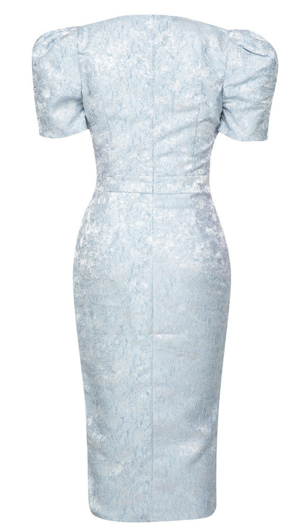 AIIZIE FLORAL - JACQUARD PUFF - SLEEVE MIDI DRESS IN BLUE - product image