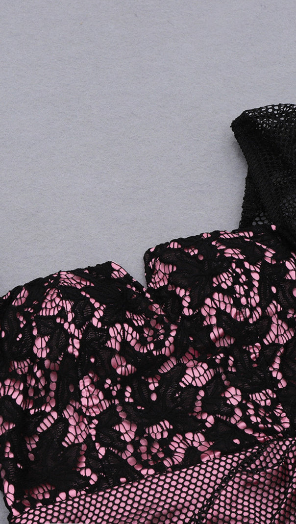 AIIZIE MESH - SLEEVE LACE - TOP ASYMMETRIC MINI DRESS IN PINK - product image