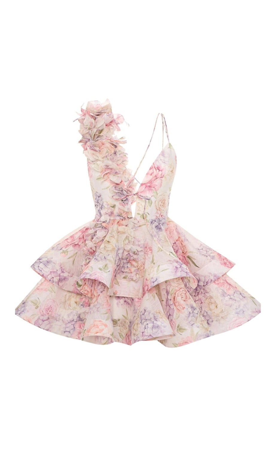 helen 3D Flower Chiffon Ruffle Mini Dress in pink