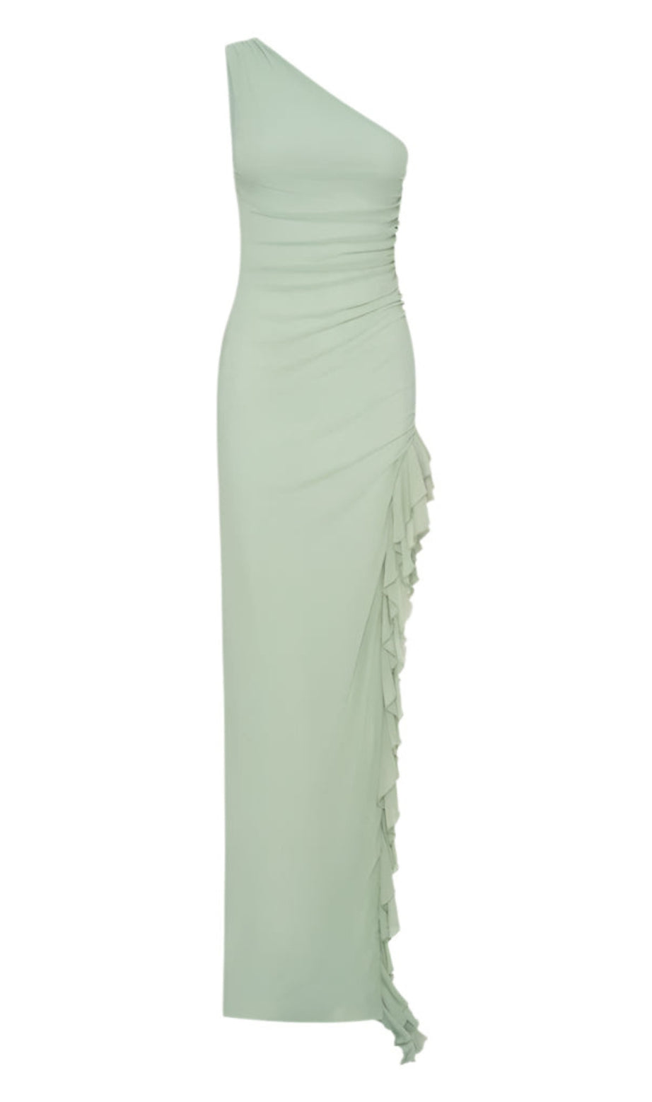 one-shoulder slit ruffle trim Maxi Dress in Sage green