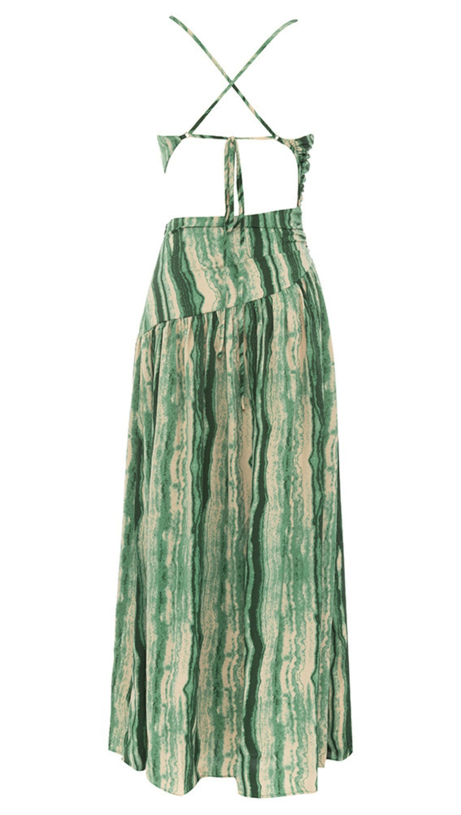 STRIPED CUTOUT ONE - SHOULDER MIDI DRESS IN GREEN