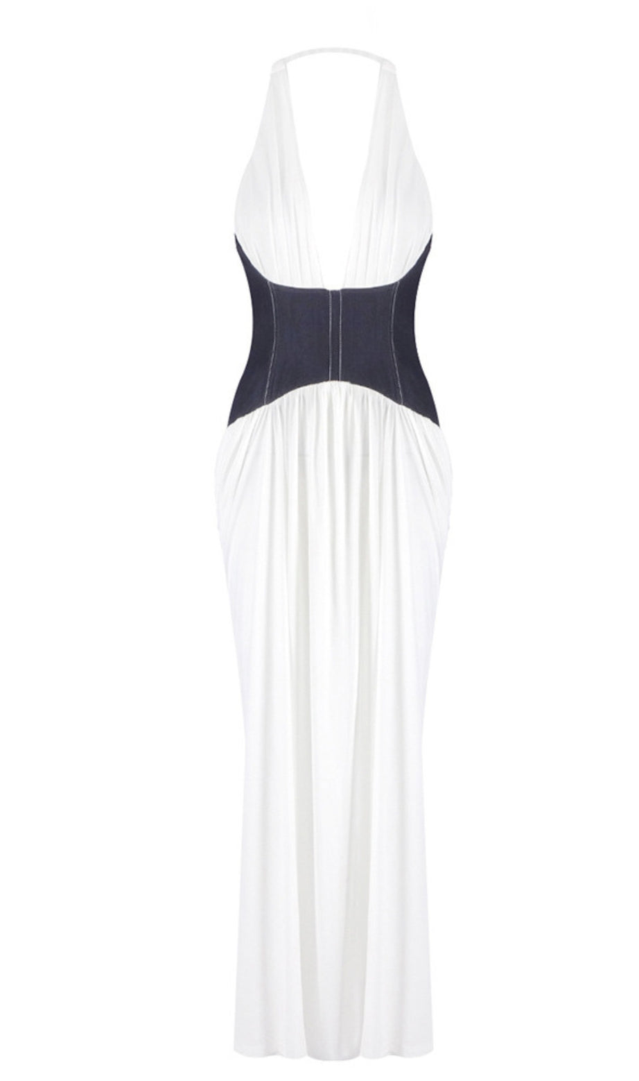 Halter Neck Contrast Corset Maxi Dress in White