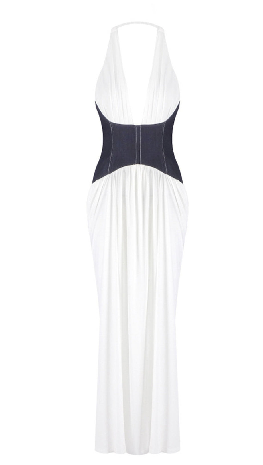 HALTER NECK CONTRAST CORSET MAXI DRESS IN WHITE