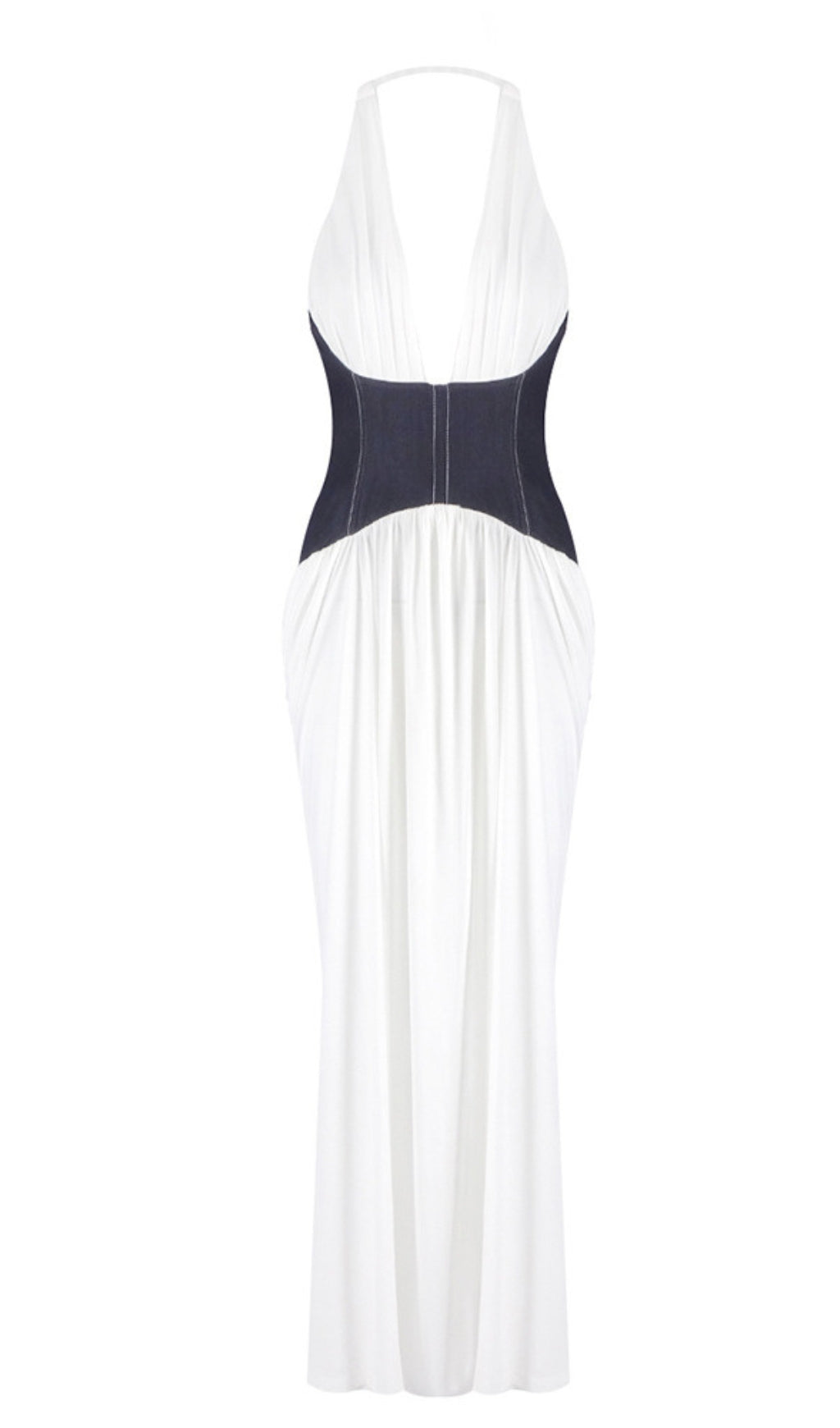 HALTER NECK CONTRAST CORSET MAXI DRESS IN WHITE