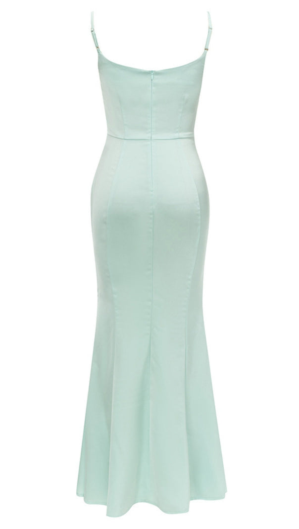 AIIZIE SATIN RHINESTONE - TRIMMED RUCHED MAXI DRESS IN LIGHT BLUE - product image