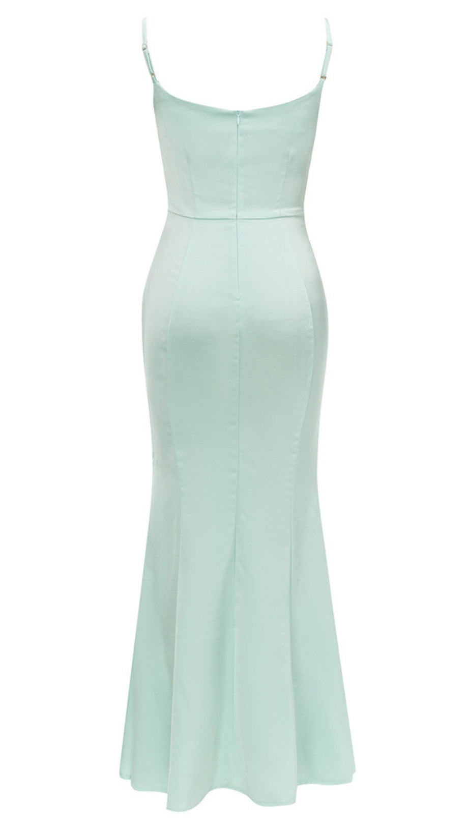 SATIN RHINESTONE - TRIMMED RUCHED MAXI DRESS IN LIGHT BLUE