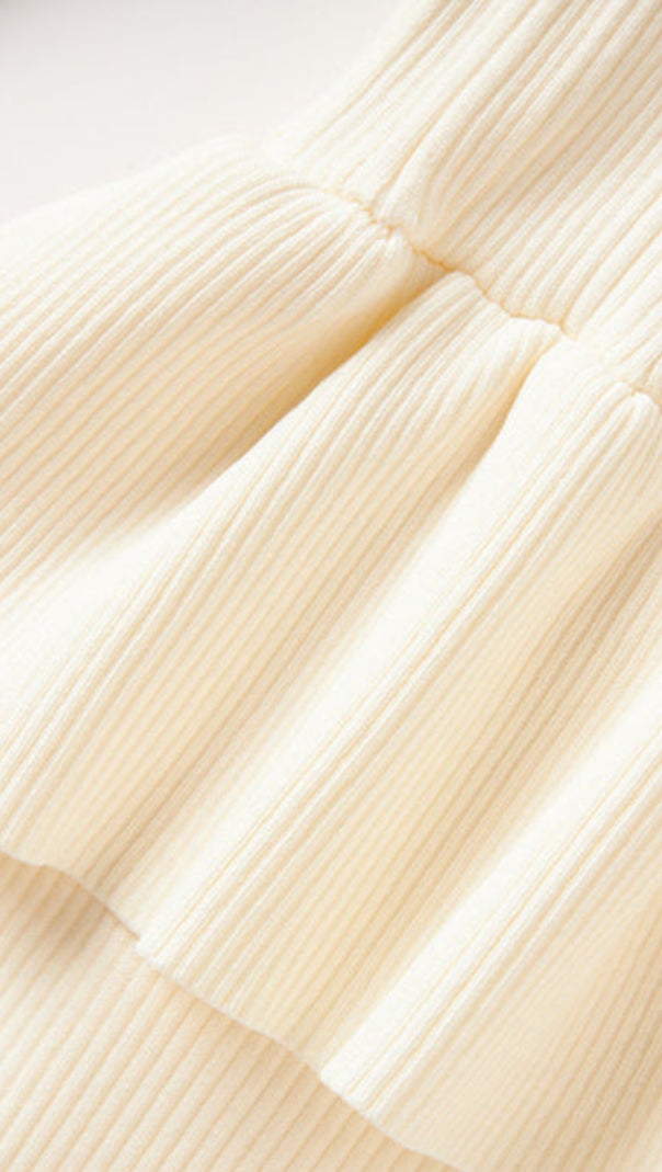 AIIZIE CAROLINE ASYMMETRIC KNIT MIDI DRESS IN BEIGE - product image