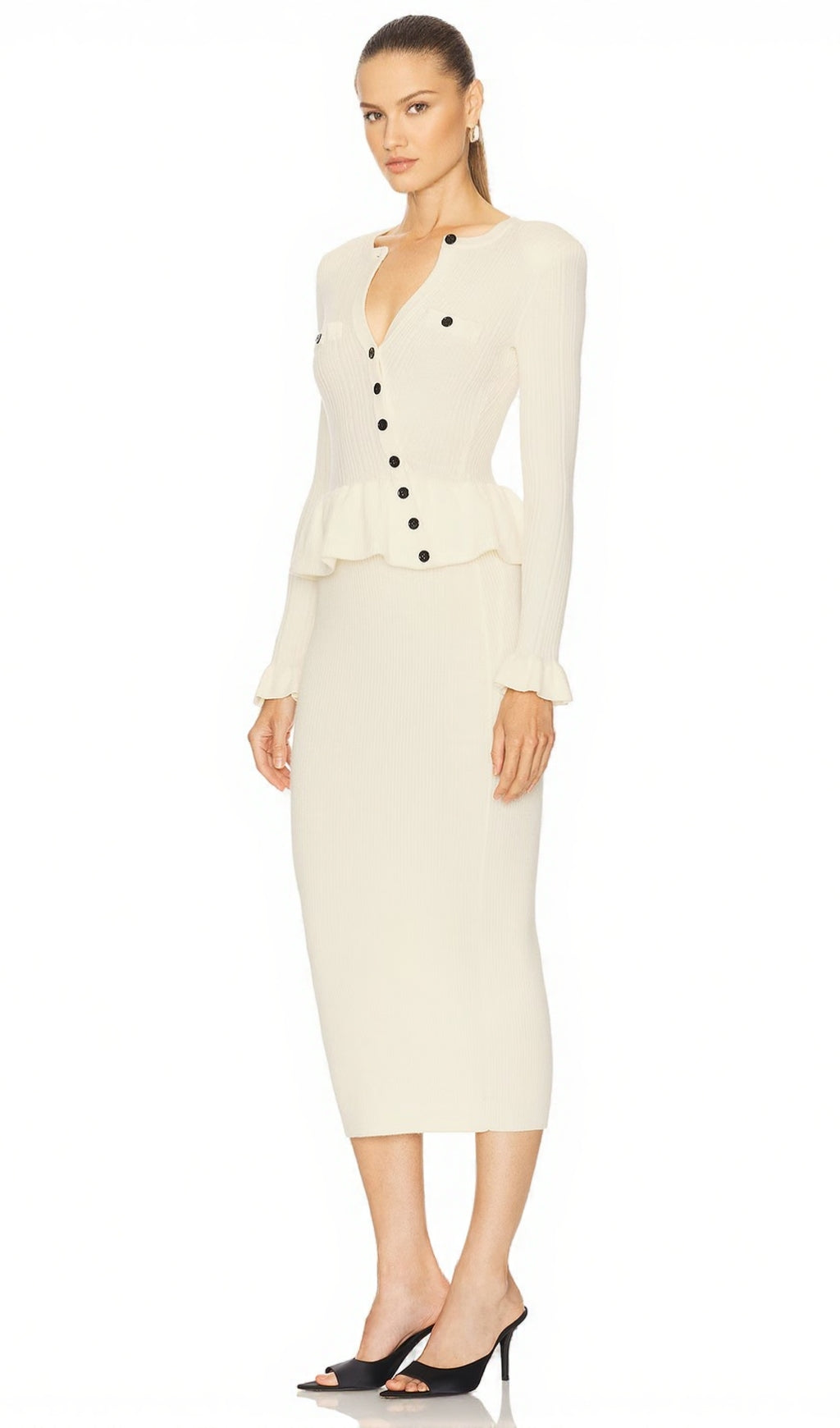 AIIZIE CAROLINE ASYMMETRIC KNIT MIDI DRESS IN BEIGE - product image