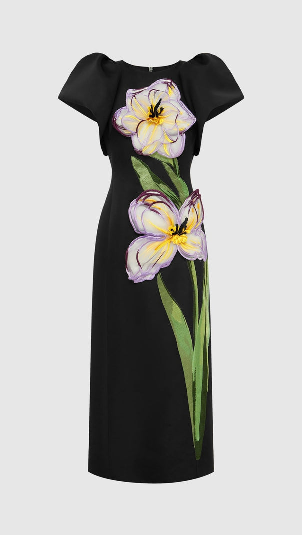 AIIZIE LUCINDA APPLIQUÉ FLORAL MAXI DRESS IN BLACK - product image