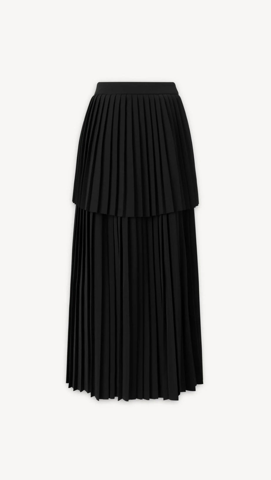 SLEEVELESS PLEATED LAYER SKIRT SUIT IN BLACK