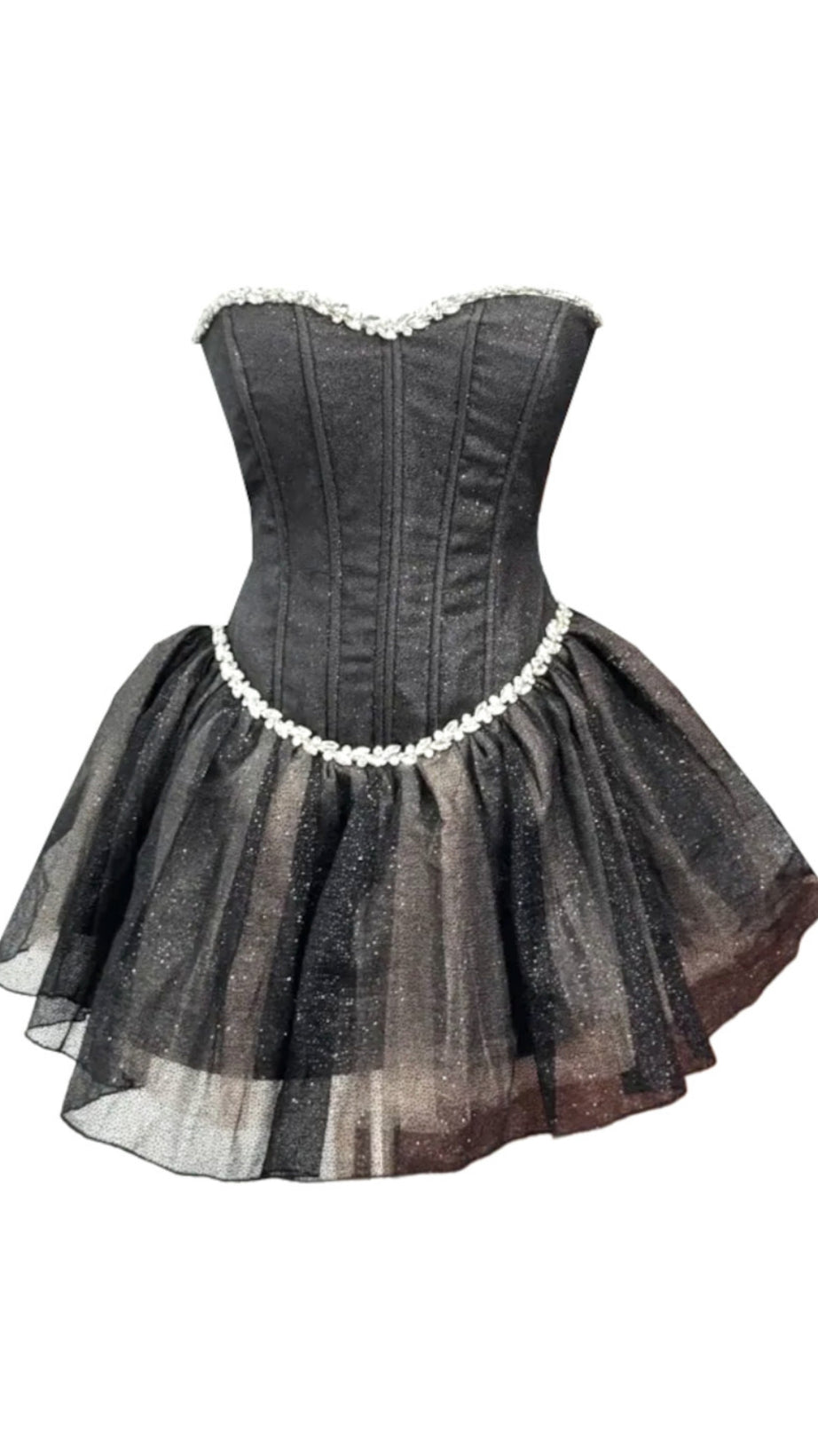 DEBBY TUBE TOP FISHBONE MESH TULLE TUTU MINI DRESS IN BLACK