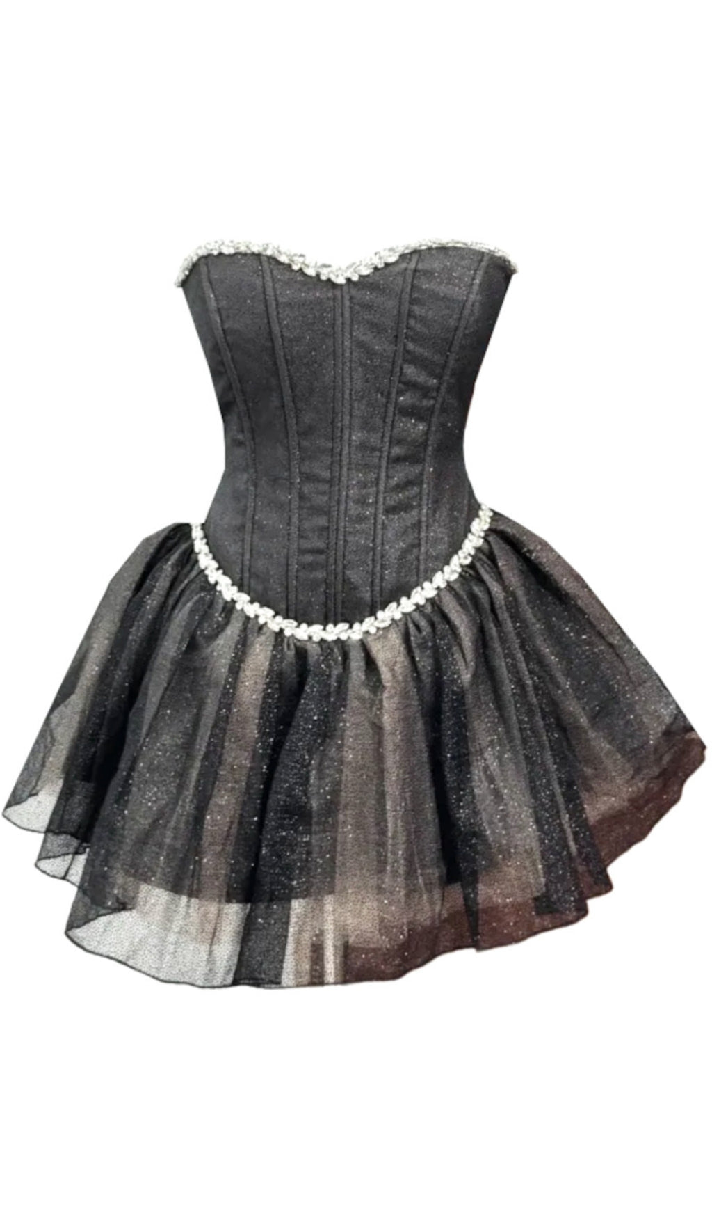 AIIZIE DEBBY TUBE TOP FISHBONE MESH TULLE TUTU MINI DRESS IN BLACK - product image