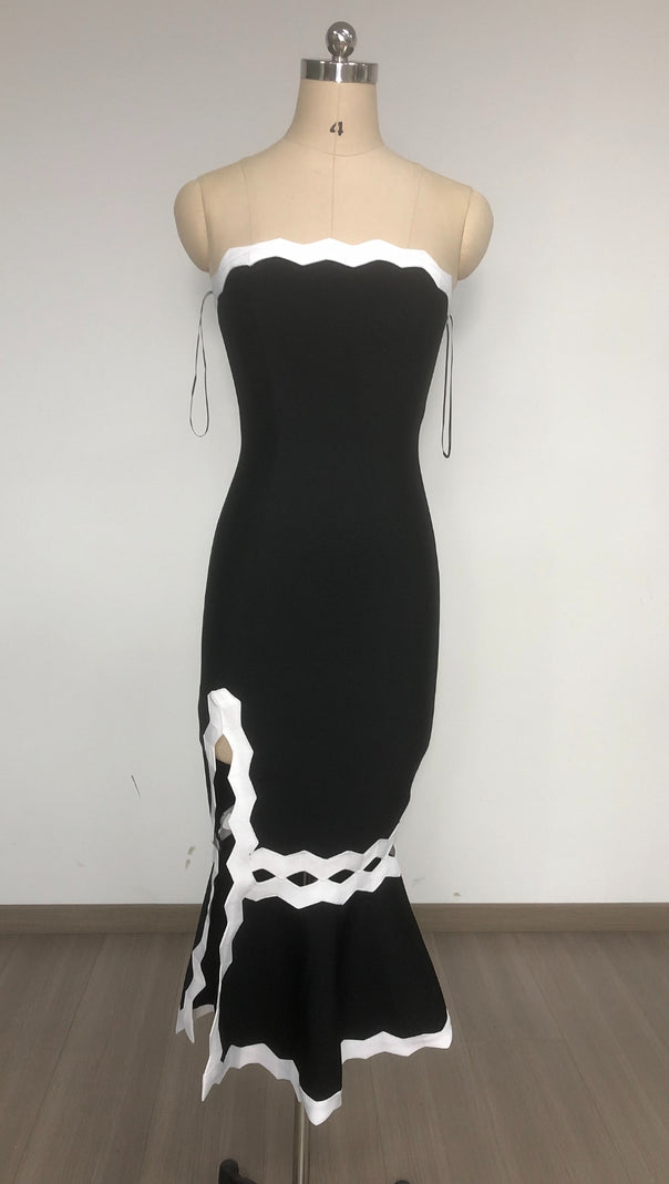AIIZIE FISHTAIL LACE SLIT TUBE TOP MIDI DRESS IN BLACK - product image