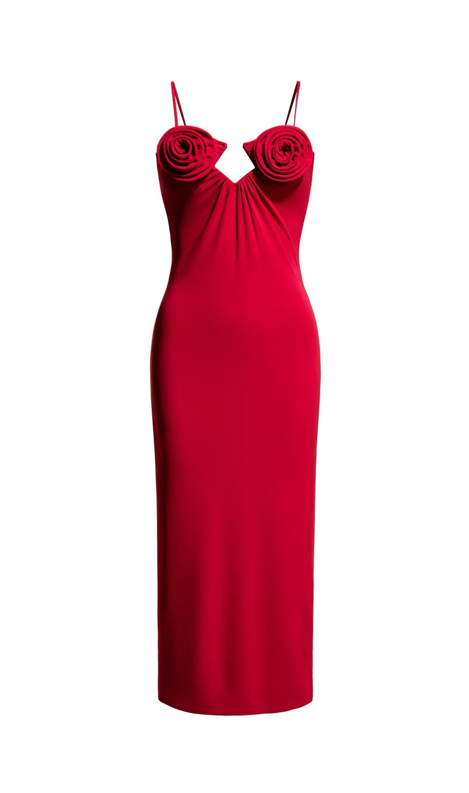Rose Appliqué Strappy maxi Dress in red
