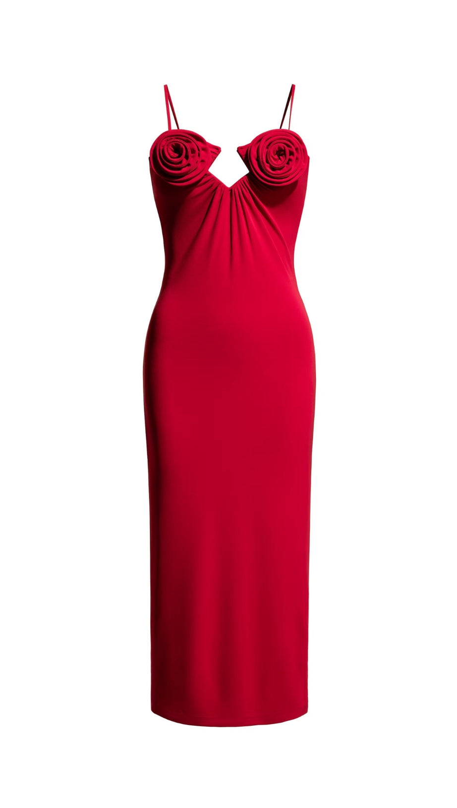 ROSE APPLIQUÉ STRAPPY MAXI DRESS IN RED