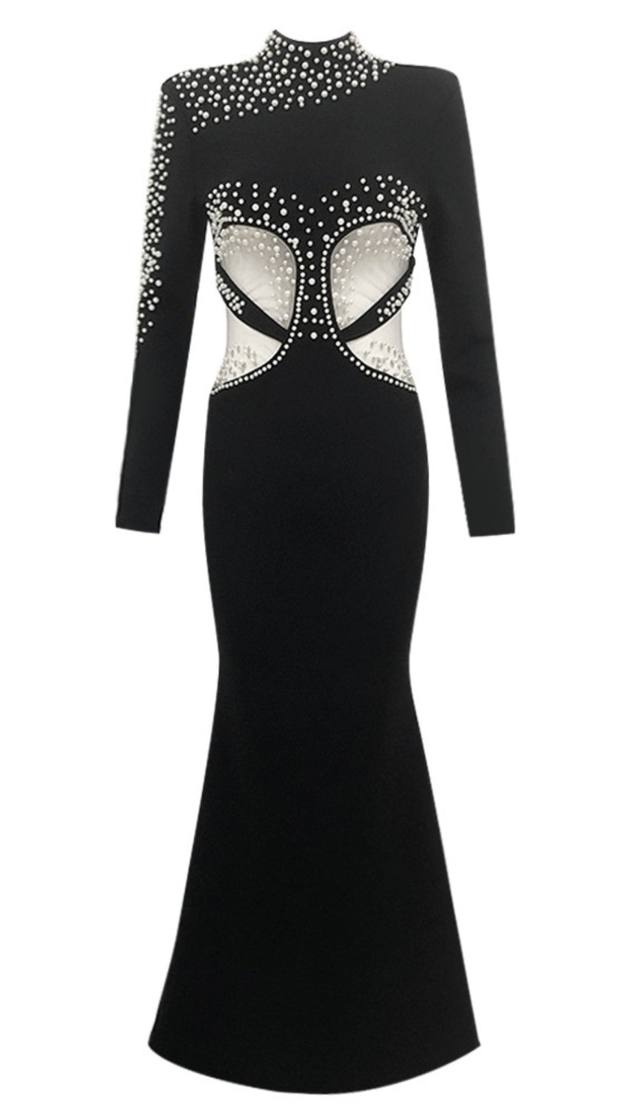PEARL - EMBELLISHED CUTOUT MERMAID GOWN IN BLACK
