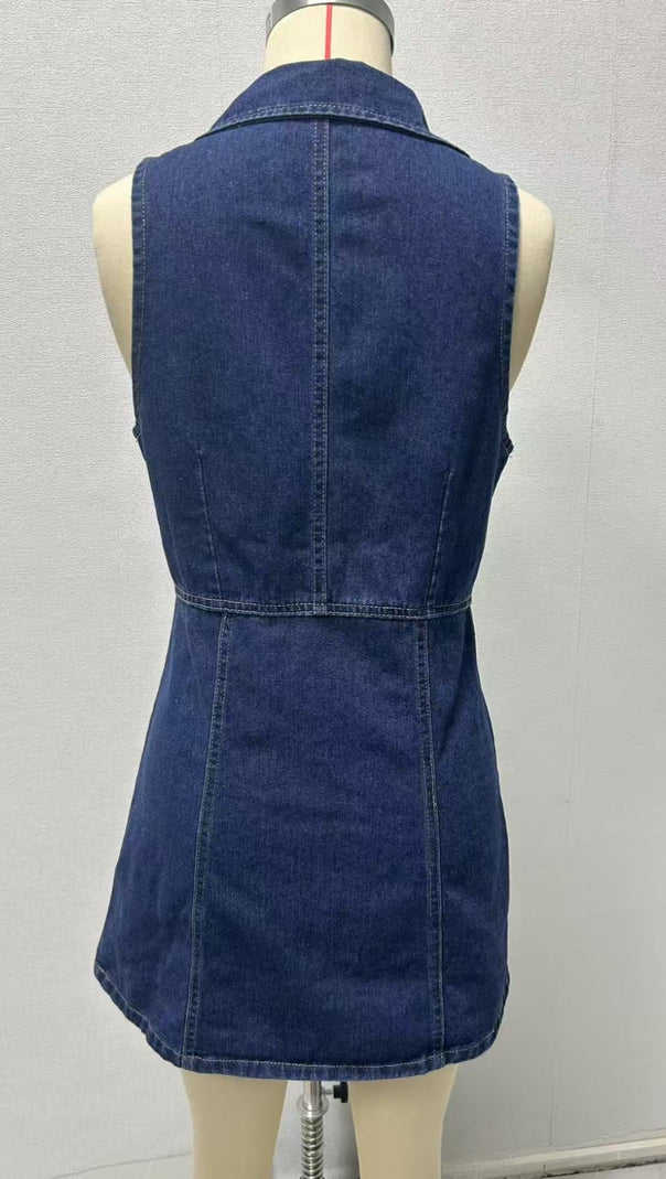 MINI ABITO IN DENIM CON COLLETTO EARTHA - BLU SCURO