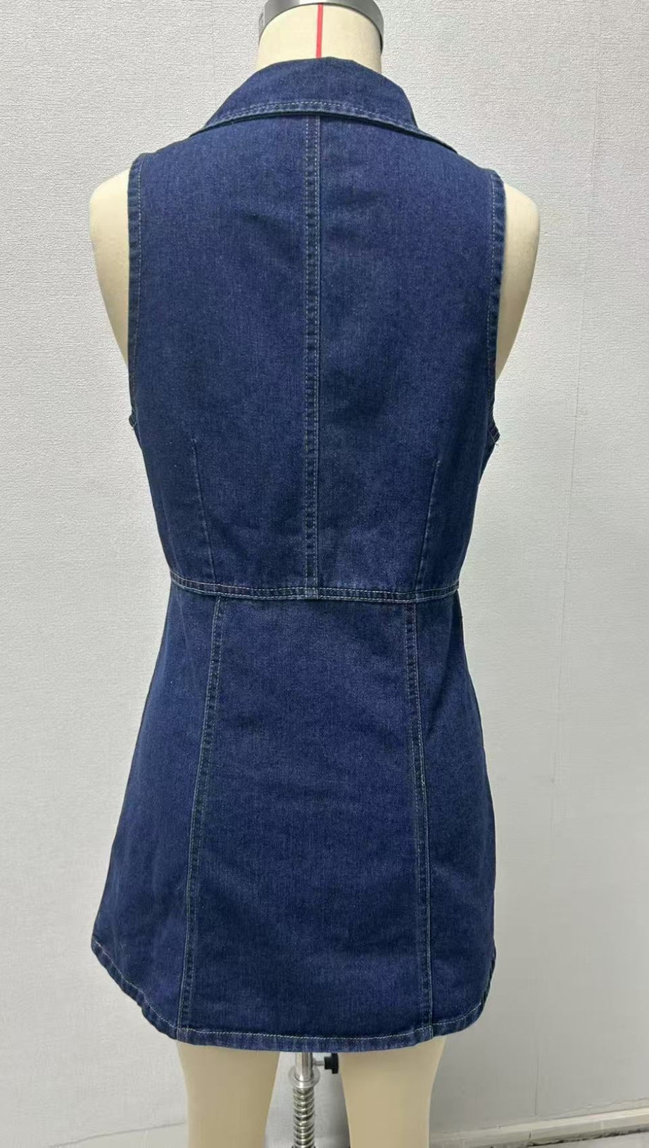 EARTHA COLLARED DENIM MINI DRESS - DARK BLUE