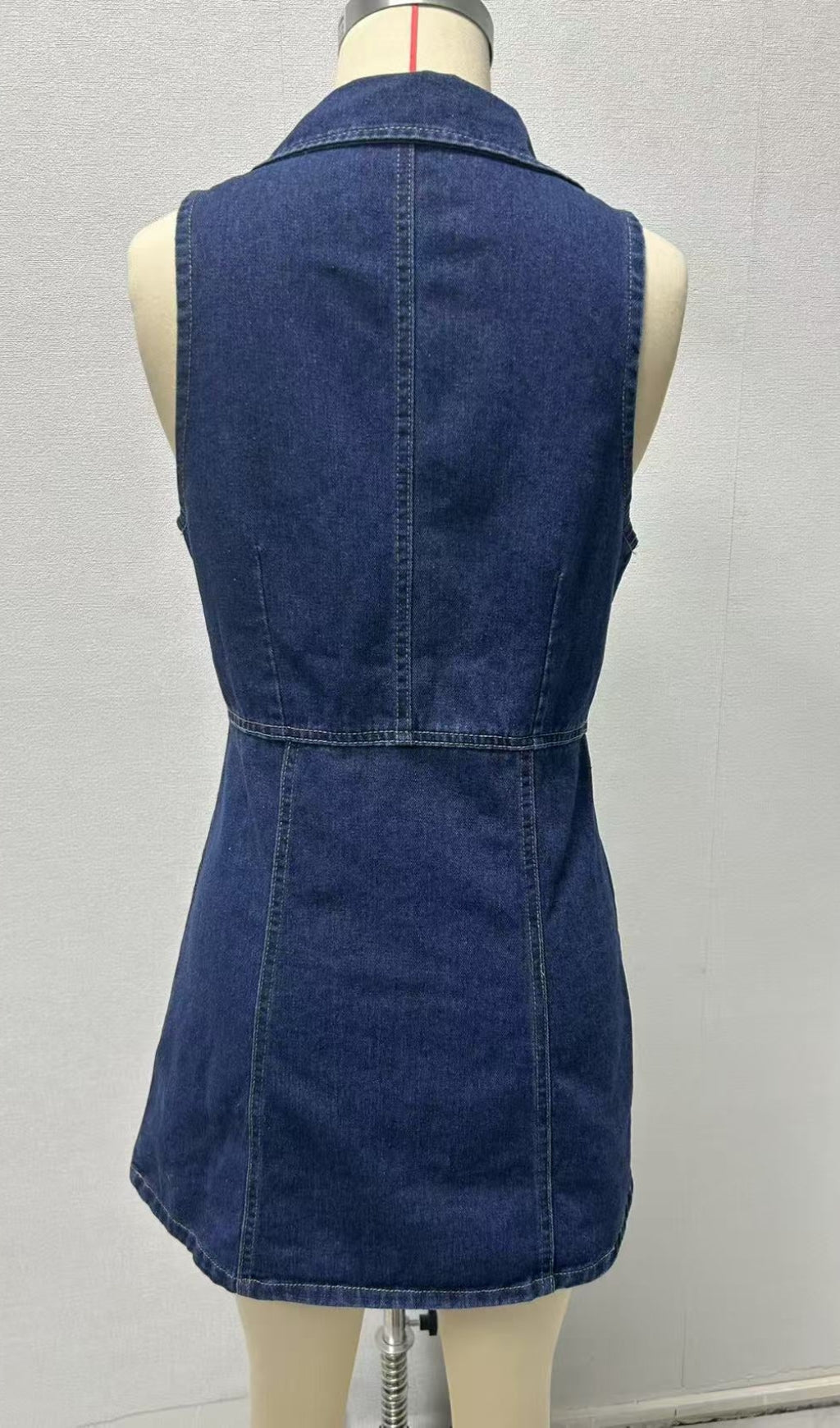 EARTHA COLLARED DENIM MINI DRESS - DARK BLUE