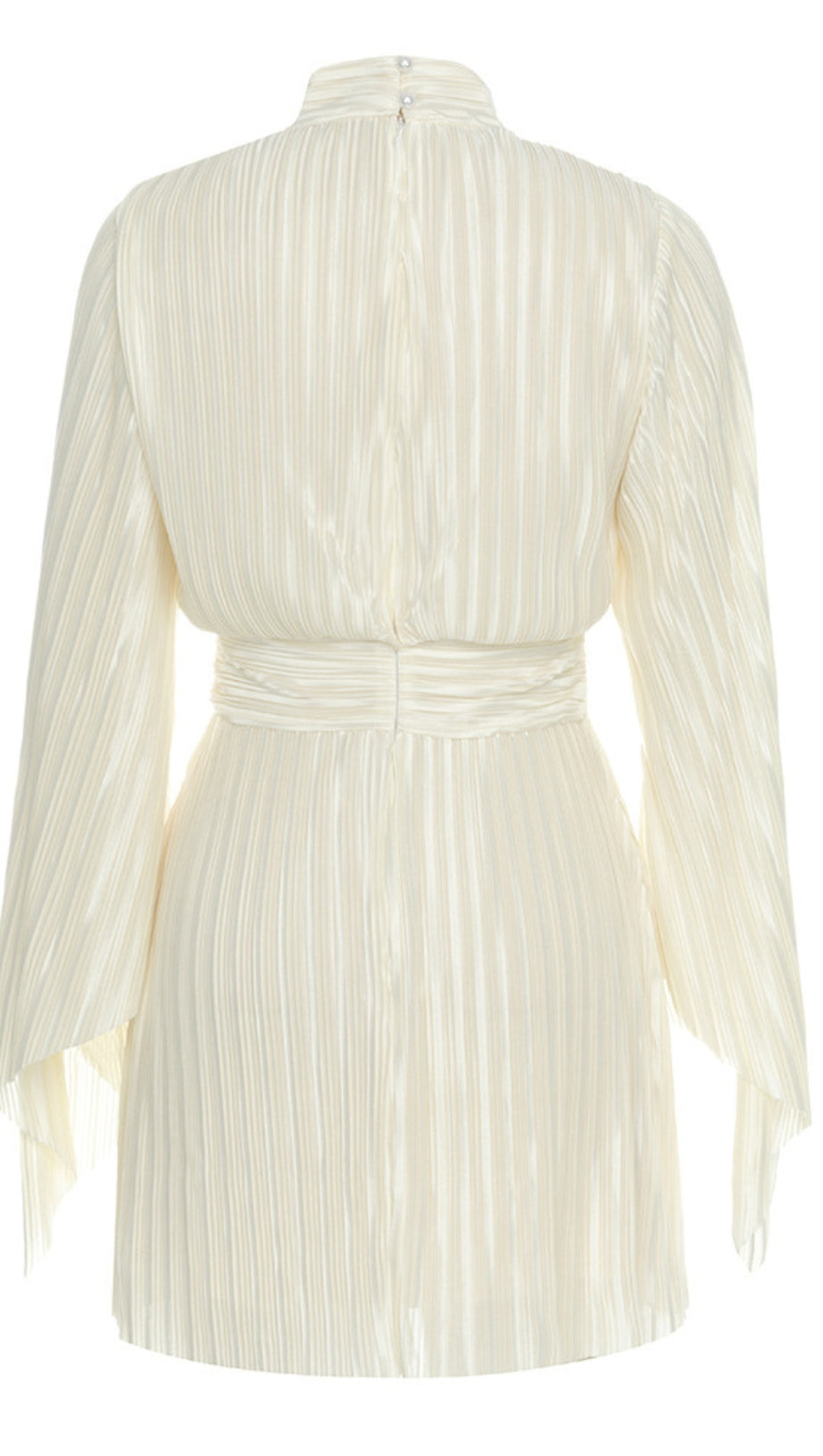 Plissiertes Minikleid mit Stehkragen und Gürtel in Weiß