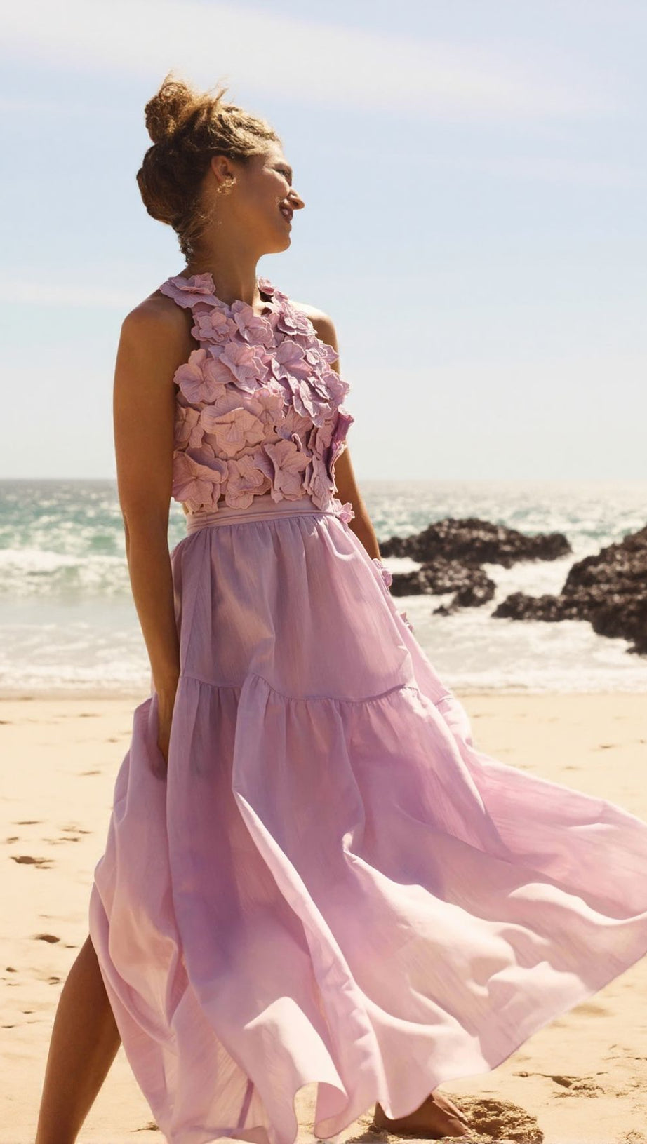 ASHLEY FLOWER SHELL TOP MAXI SKIRT SET IN PURPLE