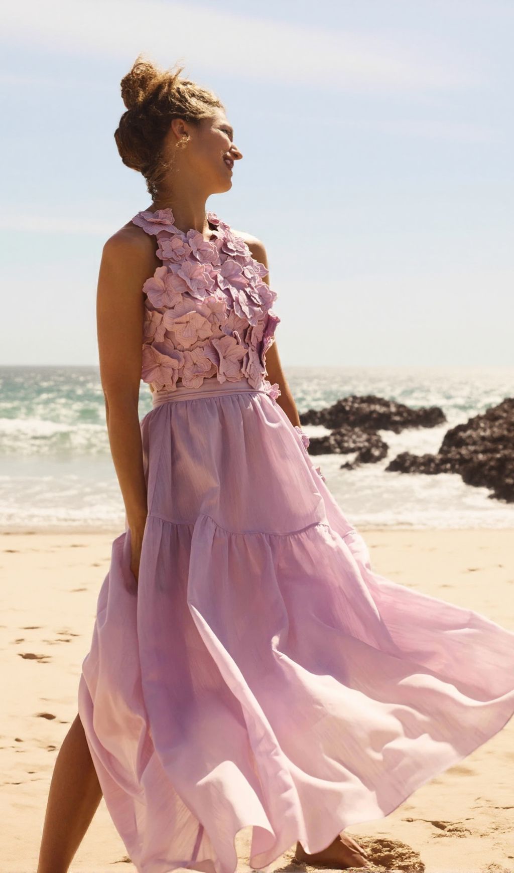 AIIZIE ASHLEY FLOWER SHELL TOP MAXI SKIRT SET IN PURPLE - product image