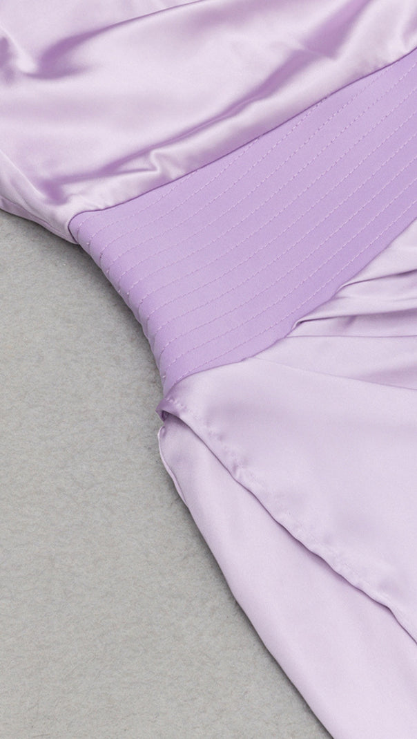 AIIZIE SATIN ONE - SHOULDER RUCHED SLIT MIDI DRESS IN LILAC - product image