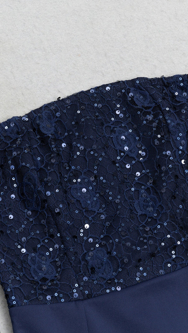 AIIZIE OFF - SHOULDER LACE - SLEEVE MIDI DRESS IN NAVY BLUE - product image