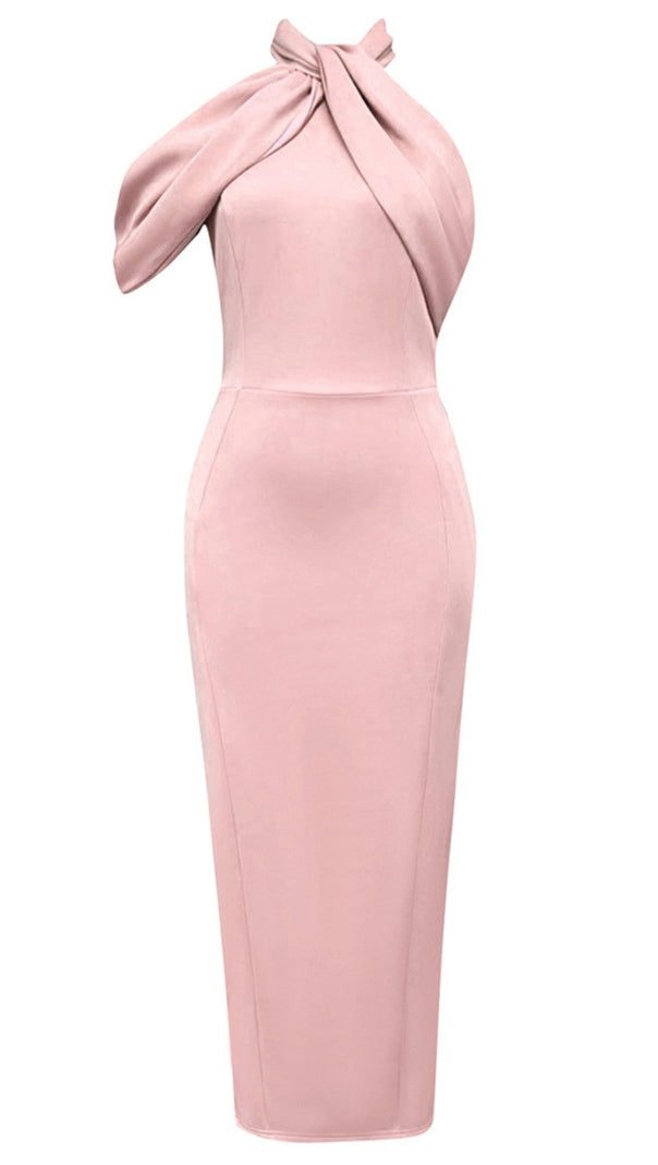 AIIZIE HALTER NECK BOW - DETAIL MIDI DRESS IN BLUSH PINK - product image