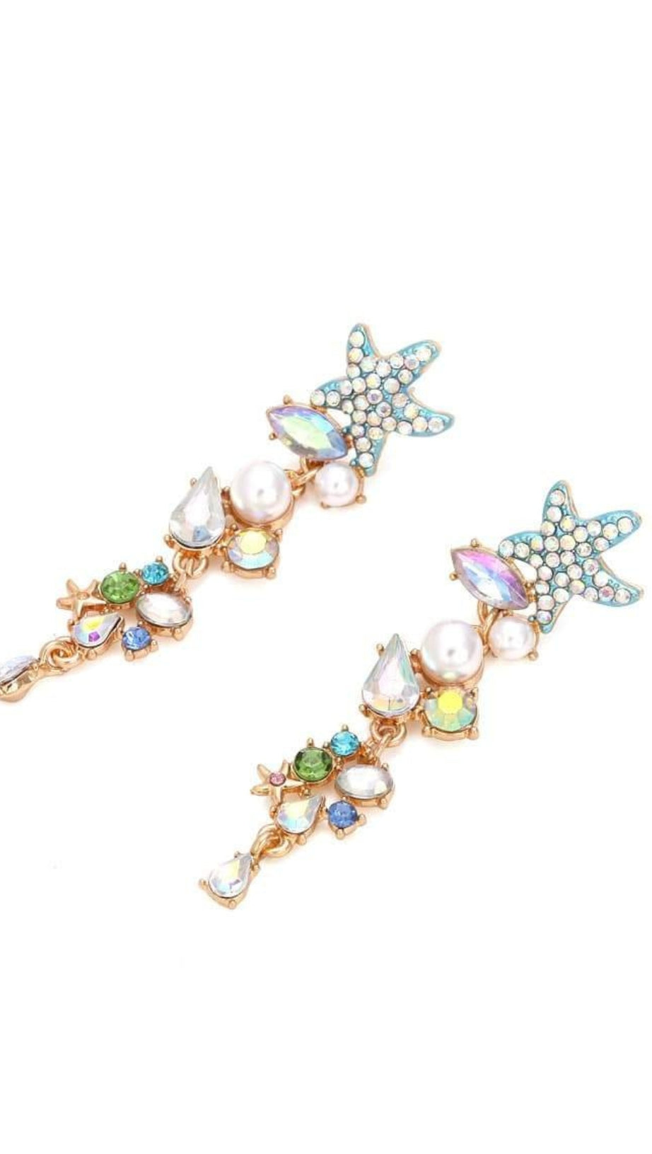 ENAMEL CRYSTAL PEARL STARFISH DROP EARRINGS