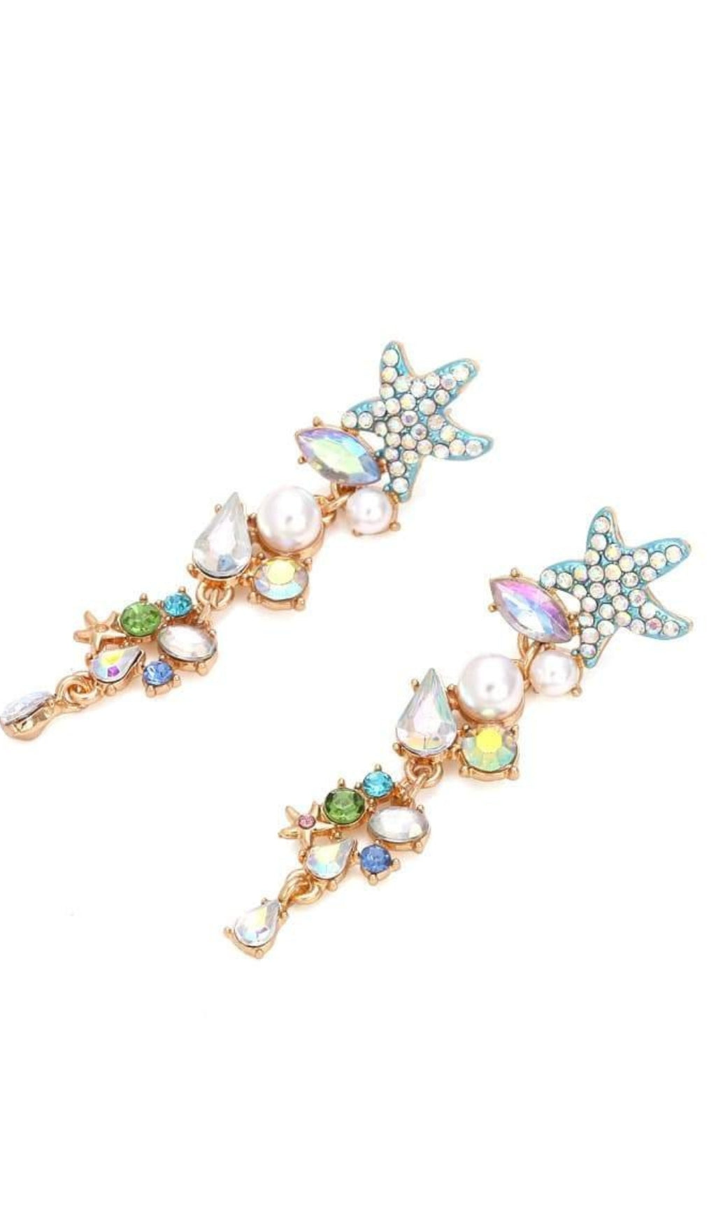 AIIZIE ENAMEL CRYSTAL PEARL STARFISH DROP EARRINGS - product image