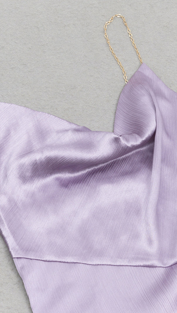 AIIZIE SATIN RUFFLED ASYMMETRIC MIDI DRESS IN LAVENDER - product image