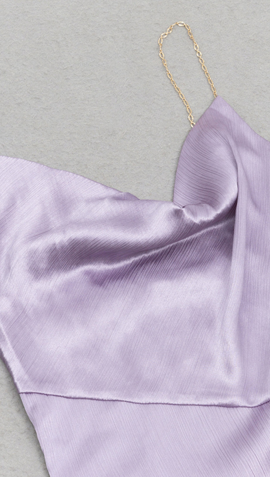 SATIN RUFFLED ASYMMETRIC MIDI DRESS IN LAVENDER