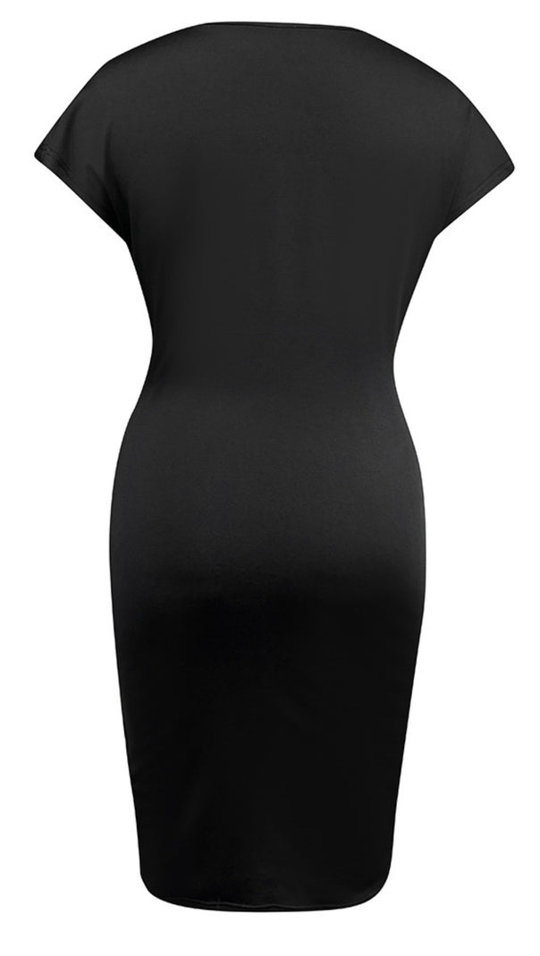 AIIZIE CUTOUT RUCHED SHORT - SLEEVE BODYCON DRESS IN BLACK - product image