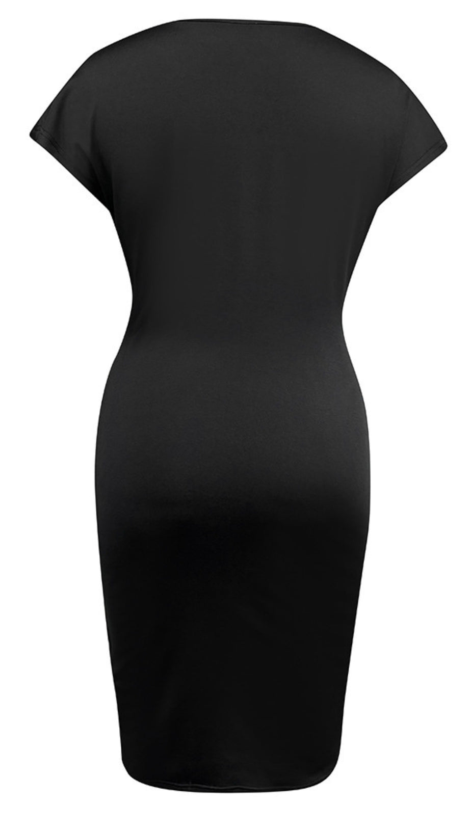CUTOUT RUCHED SHORT - SLEEVE BODYCON DRESS IN BLACK