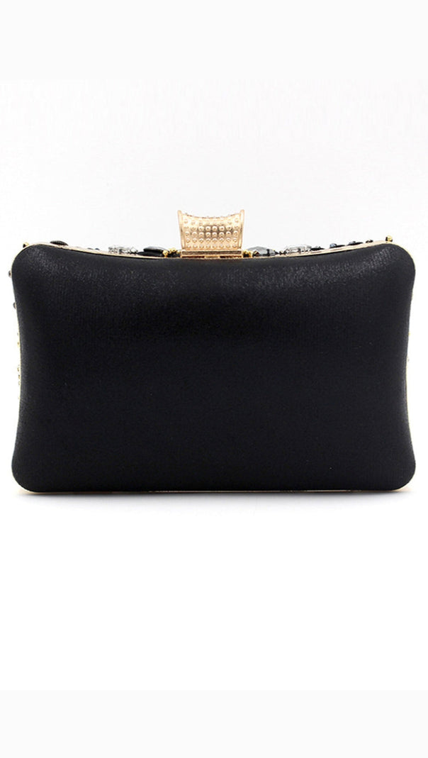 AIIZIE BLACK BEADED SHOULDER CHAIN EVENING CLUTCH - product image
