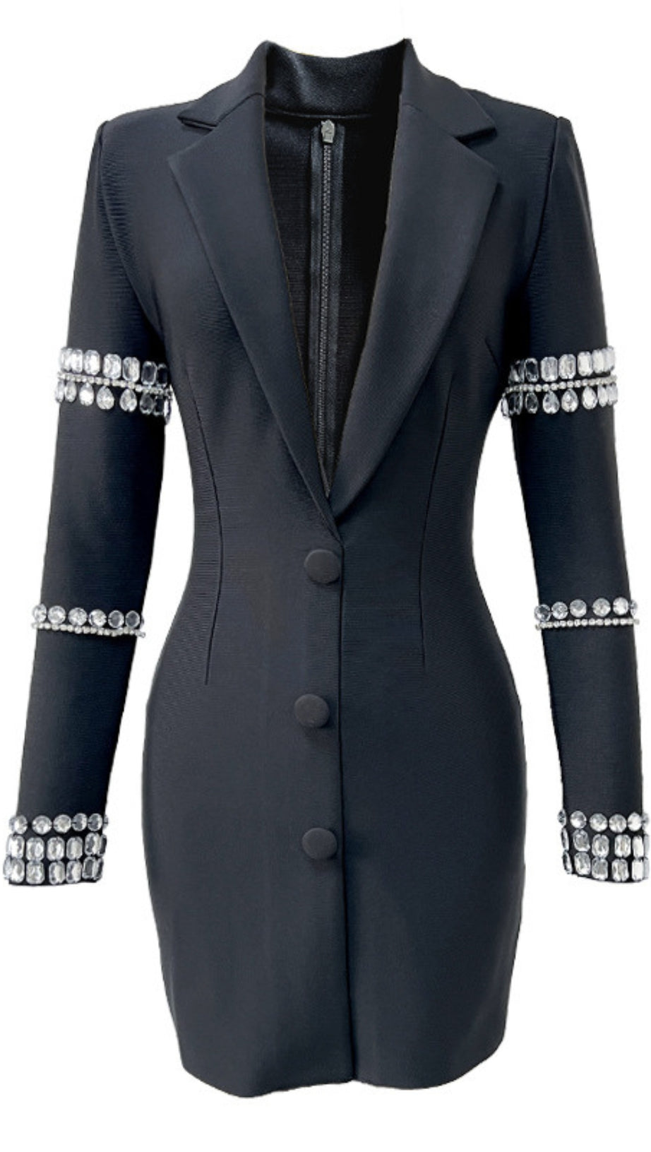 Schwarzes Minikleid im Blazer-Stil mit Strassverzierung