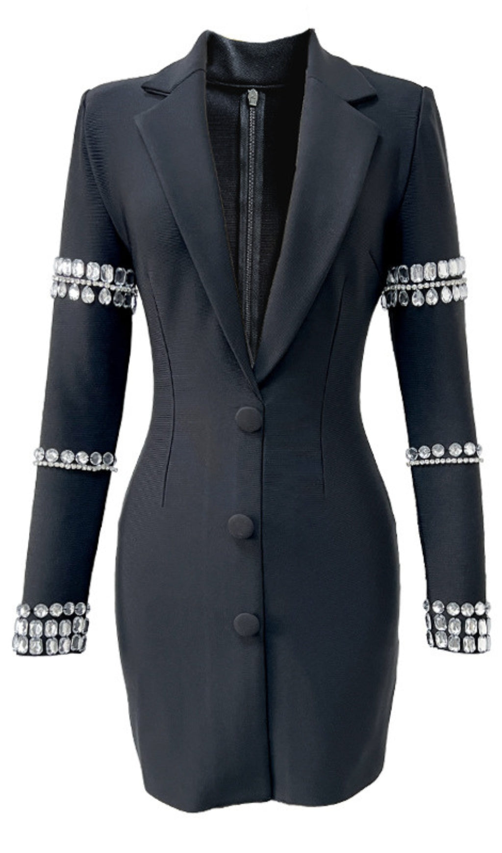 Schwarzes Minikleid im Blazer-Stil mit Strassverzierung